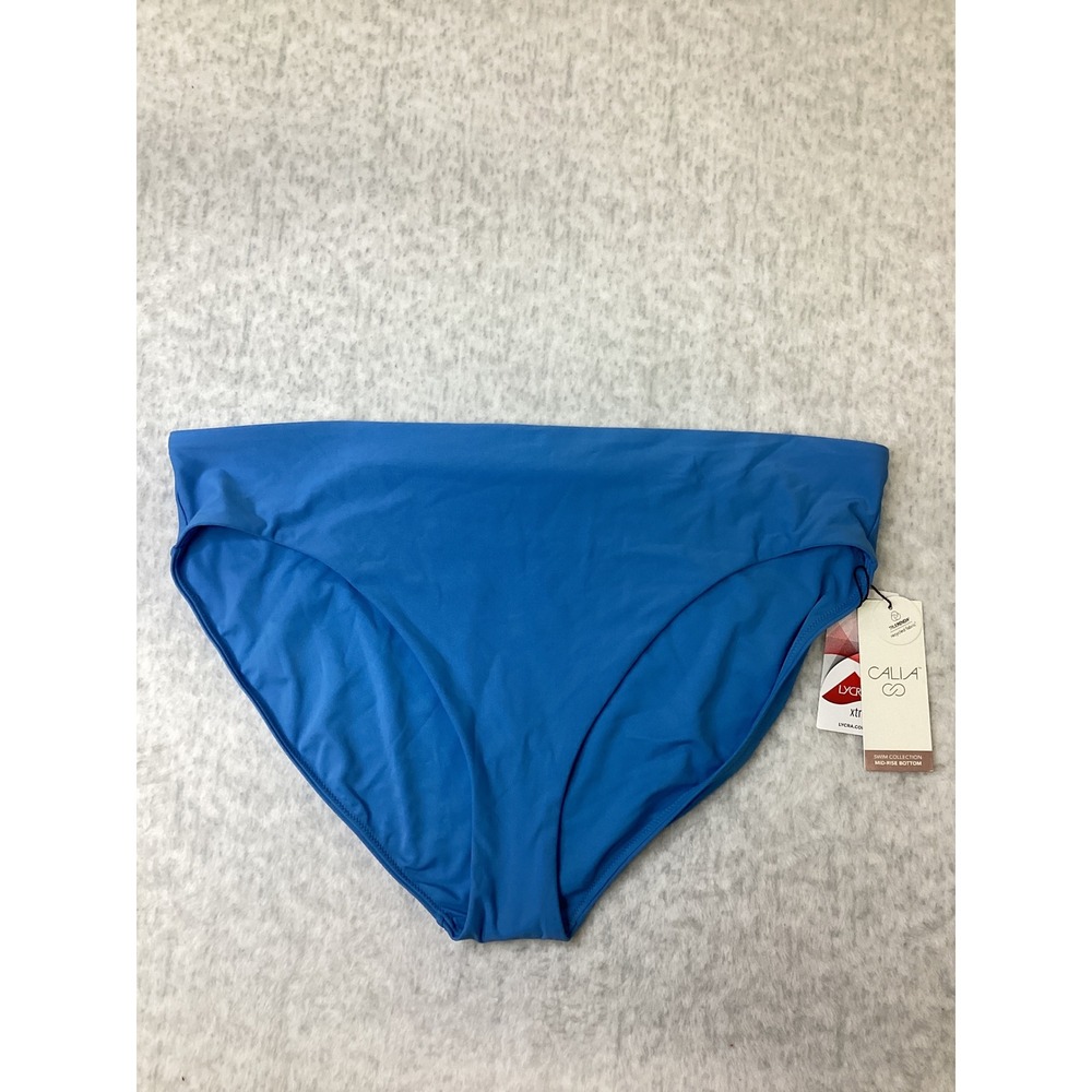 CALIA Womens XXL Mid Rise High Leg Bikini Bottoms Tranquil Blue WSA15401SP25 NWT